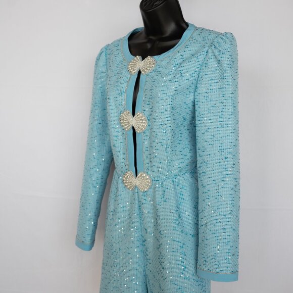 Saloni Blue Tweed Romper - Picture 3 of 4
